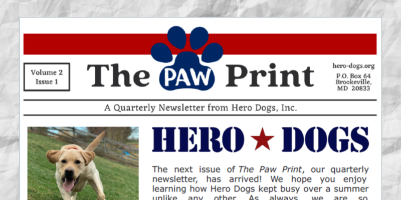 Top portion of the FY21 Q1 Hero Dogs Newsletter